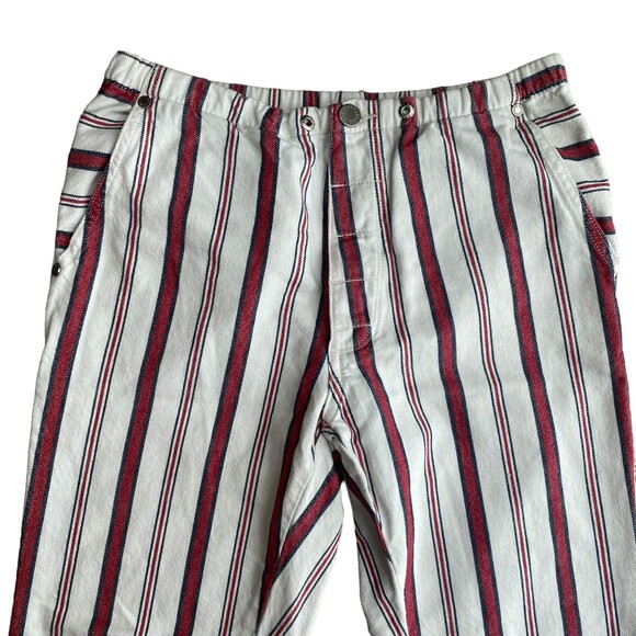Zadig & Voltaire Womens M Red Pinstripe Ankle Trouser Button Fly Coastal Cowgirl - Picture 5 of 14